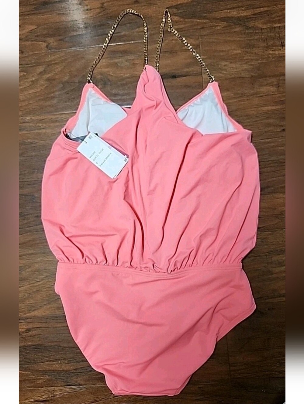 NWT Vince Camuto Collins Luxe Chain Strap Blouson 1 Pc Coral Sugar Swimsuit Sz6 - Picture 8 of 11